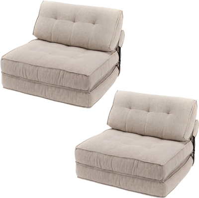Costway 3-in-1 Folding Sofa Convertible Floor Chair Bed Set of 2 with Bolster 38161418 New