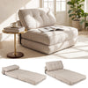 Beige 3-in-1 folding sofa with bolster, convertible to lounger or bed, perfect for living rooms and guest rooms.