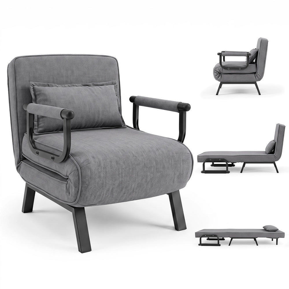 Gray 3-in-1 folding sofa bed features an adjustable backrest and comfy cushion, ideal for apartments or dorms.