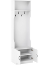 3-in-1 hall tree in white with hooks, adjustable shelves, and a shoe bench for organized mudroom storage.