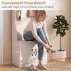 Shoe bench from the 3-in-1 hall tree, featuring a 19” seat height for comfortable shoe changing in a modern white.