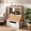 The 3-in-1 hidden cat house cabinet features side entry holes for easy access and ventilation, enhancing pet comfort and usability.