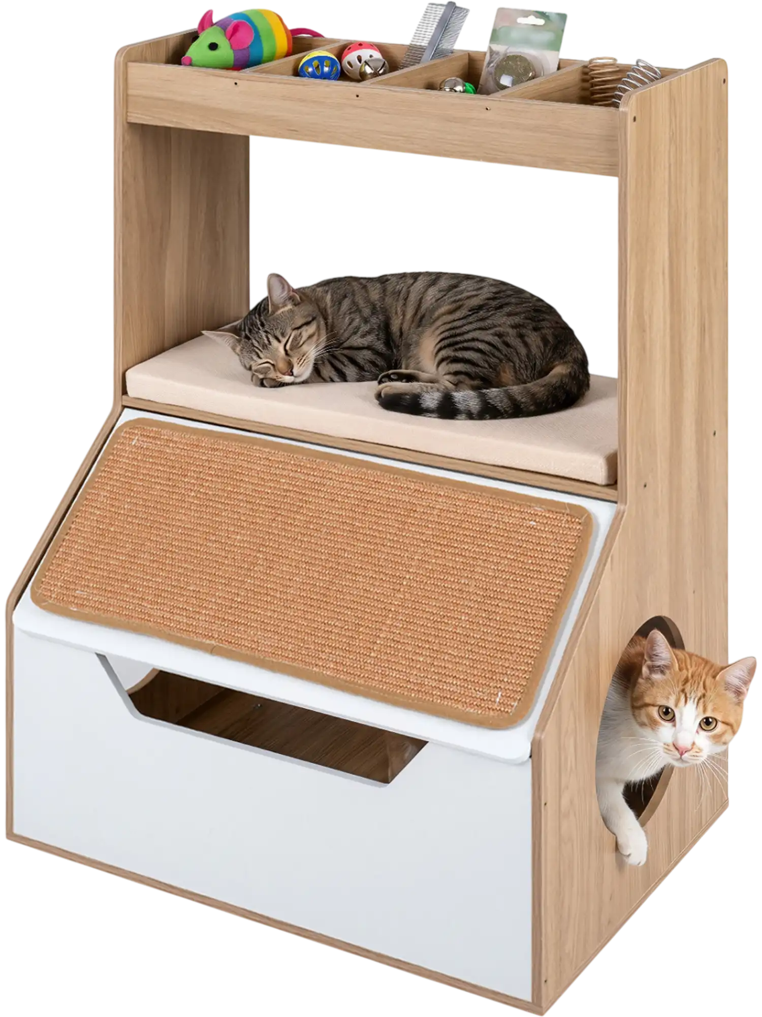 Costway 3-in-1 Hidden Cat House Cabinet 4 Cubbies Removable Cushion Scratching Pad 30359528 New