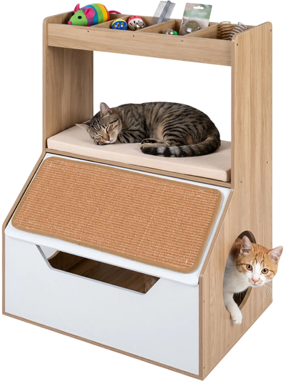 Costway 3-in-1 Hidden Cat House Cabinet 4 Cubbies Removable Cushion Scratching Pad 30359528 New
