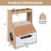 3-in-1 hidden cat house cabinet in natural wood with removable cushion, scratching pad, and four cubbies for storage.