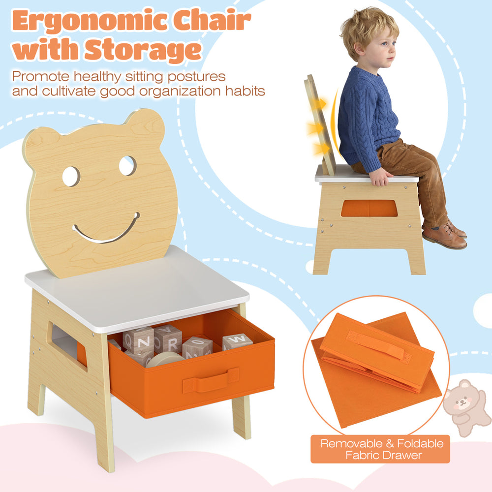 Ergonomic kids chair with bear design and storage drawer, promoting healthy posture for ages 3-10 years old.