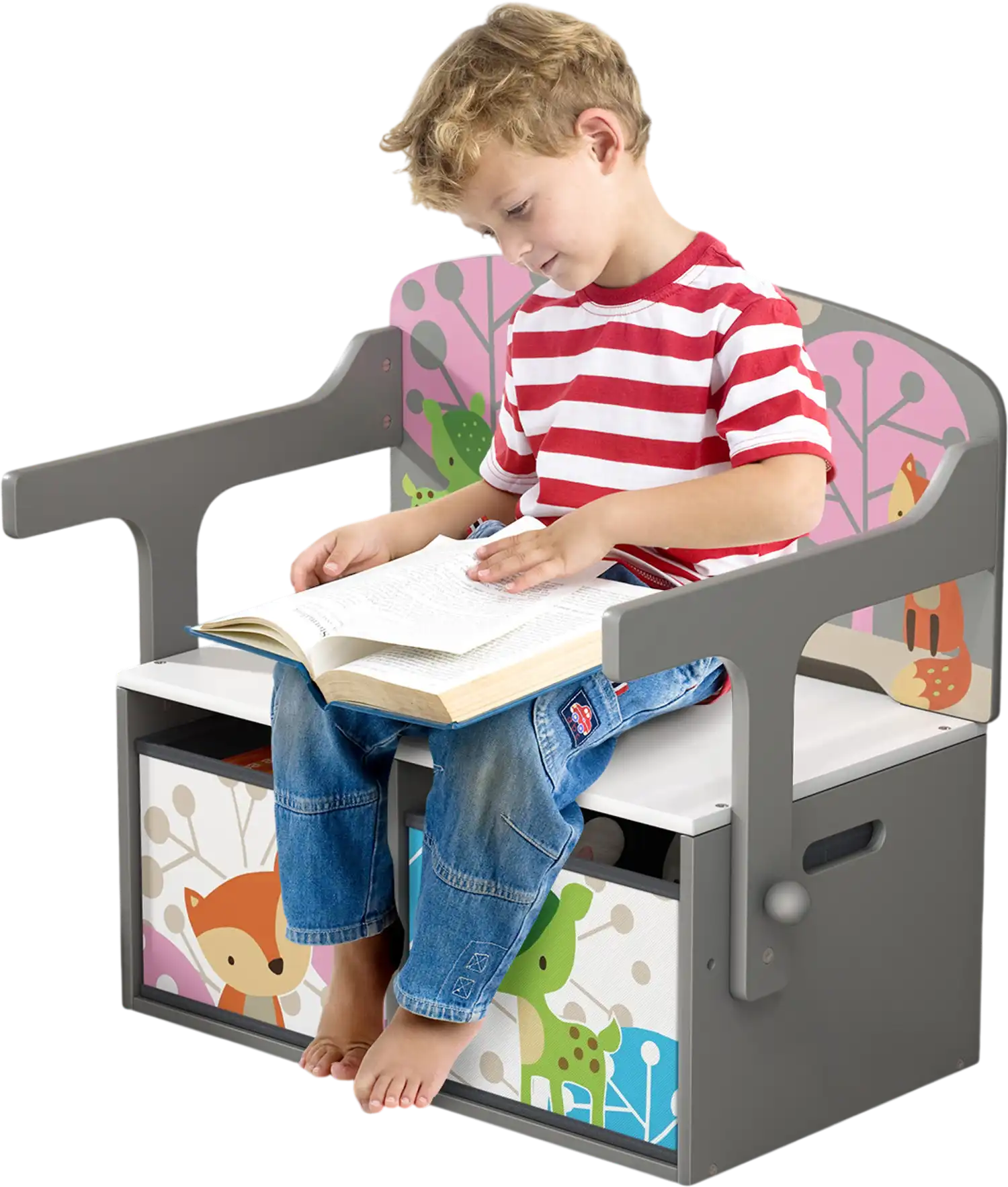 Costway 3-in-1 Kids Convertible Activity Bench Gray 58217394 New