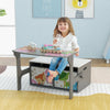 Kids convertible activity bench in gray with removable fabric bins, perfect for playtime and storage in any room.