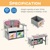 3 in 1 kids convertible activity bench in gray with removable fabric bins, perfect for storage and playtime.