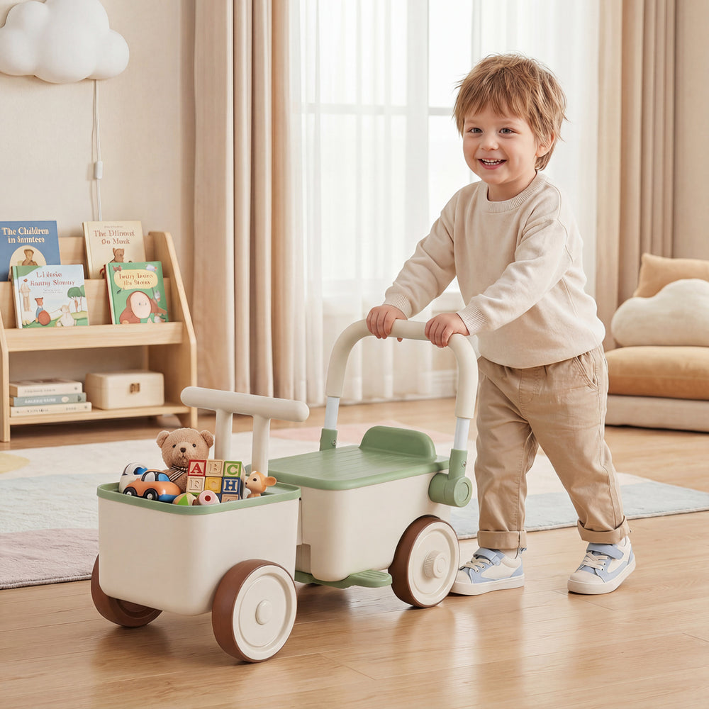 3-in-1 Kids Ride On Push Car with Rope and Storage Basket-Green - Gallery View 1 of 11