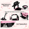 High backrest and wide seat of the pink 3-in-1 kids ride-on push car provide comfort and stability for toddlers.