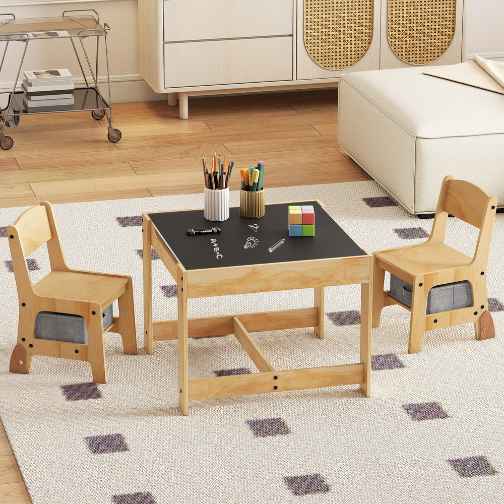 3 in 1 Kids Table and Chair Set with Removable Tabletop and 2 Storage Drawers-Gray - Gallery View 1 of 10
