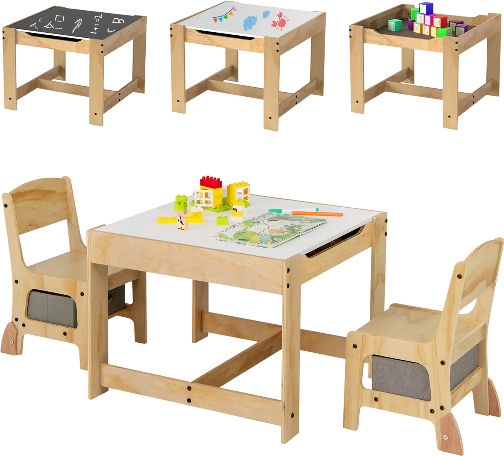 Costway 3-in-1 Kids Table & Chair Set w/ Removable Top 2 Drawers 285647193 New