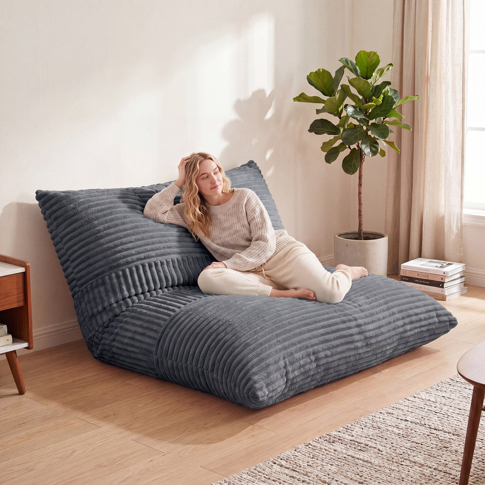 Large 3-in-1 bean bag chair in grey with soft crushed sponge filling, perfect for lounging or as a bed in any room.
