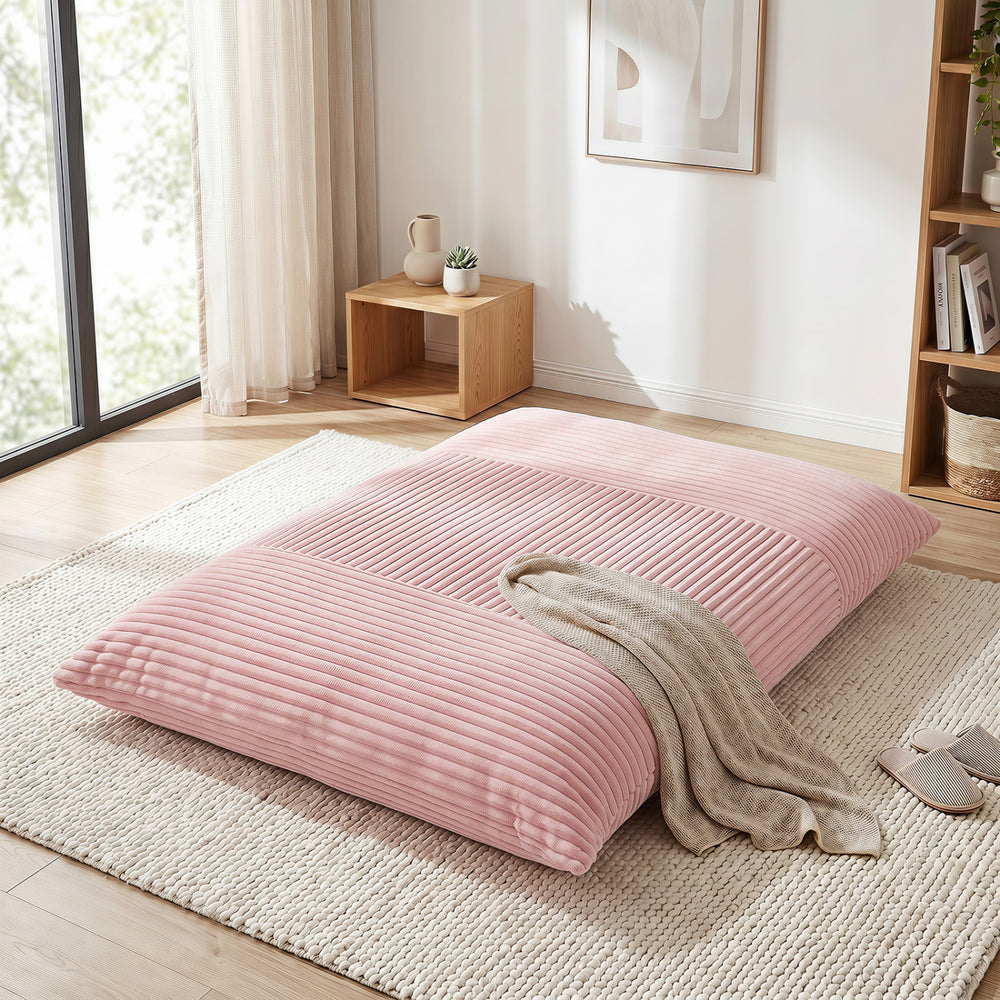 3-in-1 Large Bean Bag Chair with Comfy Corduroy Fabric-Pink - Gallery View 1 of 9