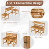 3-in-1 outdoor acacia wood loveseat bench with slatted seat, convertible to table and chairs, ideal for garden use.