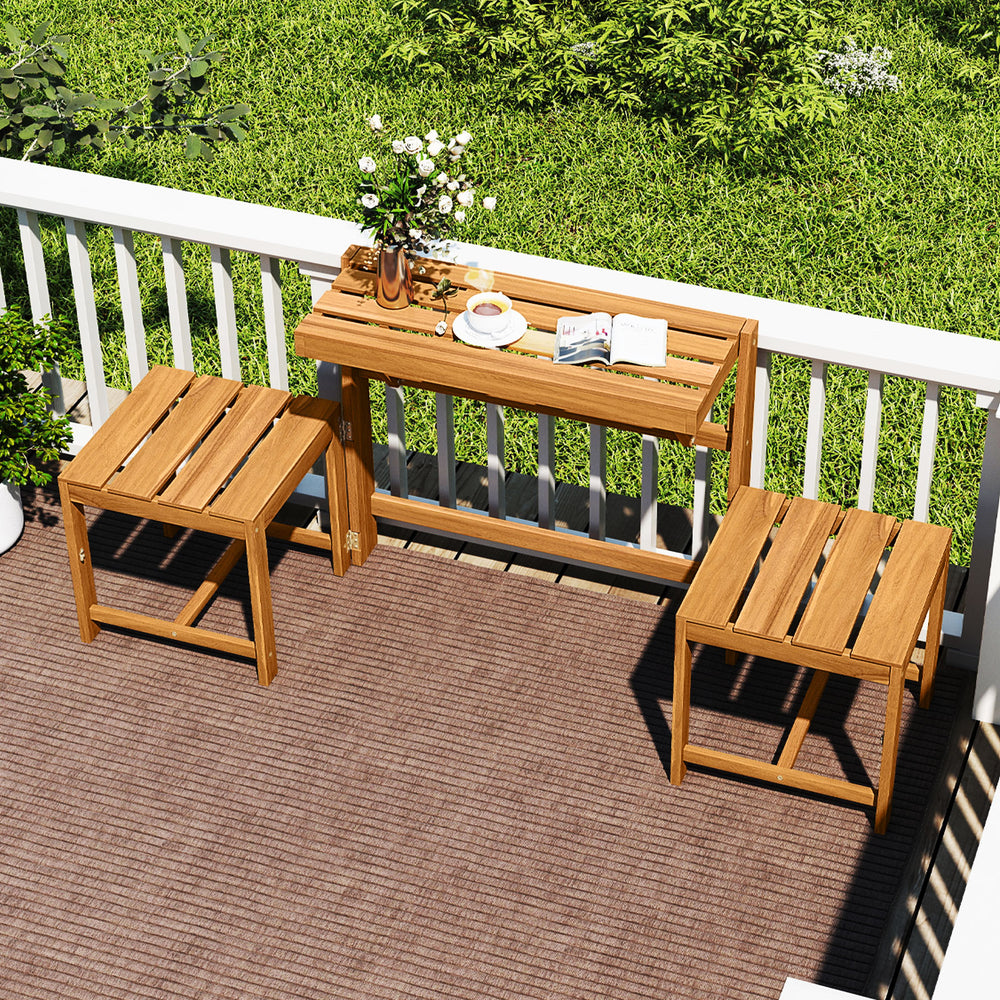 3-in-1 outdoor acacia wood loveseat bench set with slatted seats, perfect for garden or porch relaxation.