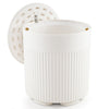 Fluted design outdoor cooler side table in white with 6.2-gallon capacity, perfect for gatherings and tight spaces.