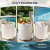3-in-1 outdoor cooler side table in white features a fluted design, insulated interior, and 6.2-gallon capacity for drinks.