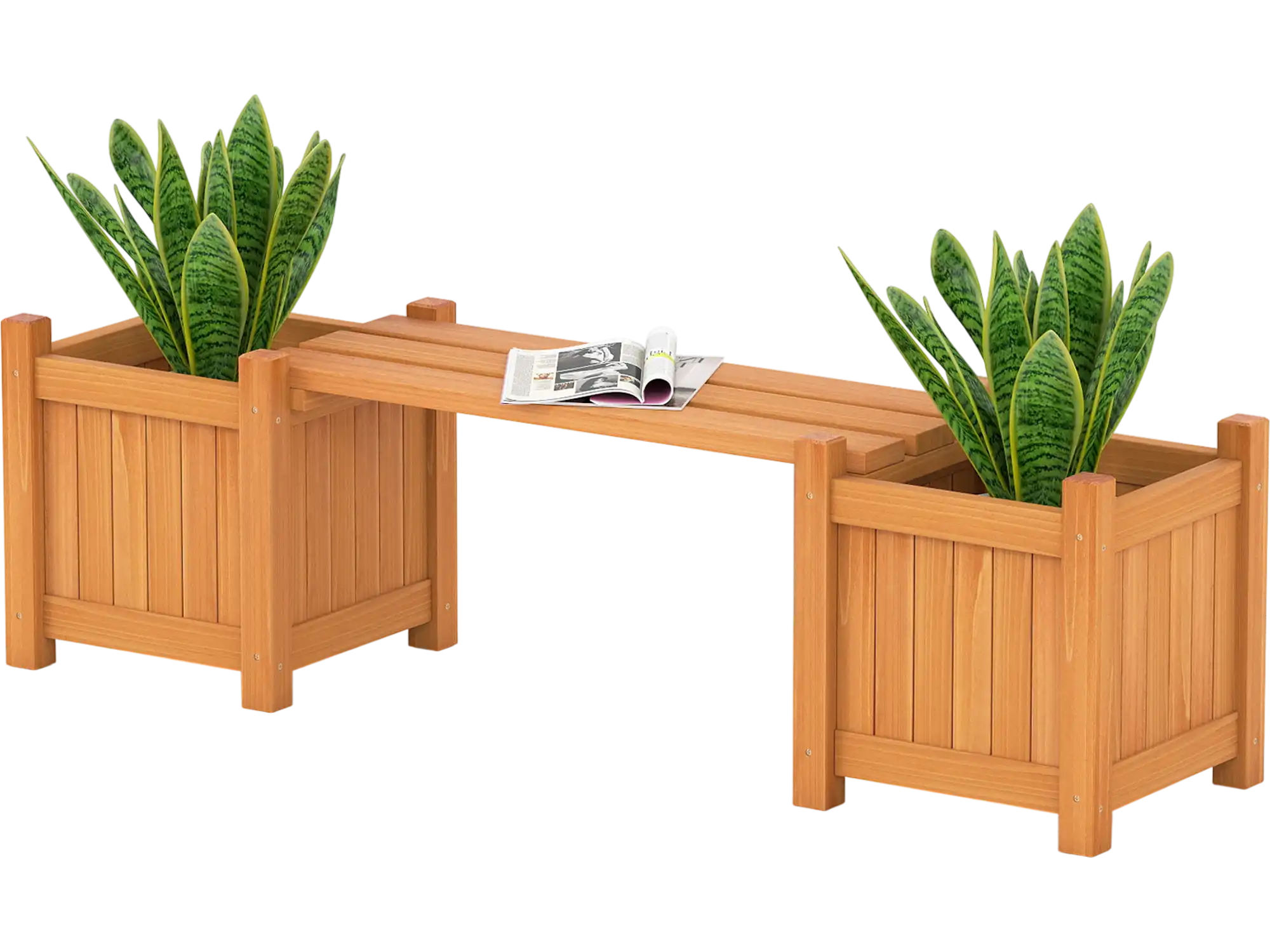 Costway 3-in-1 Outdoor Planter Box Bench w/ 2 Side Garden Beds 46887520 New