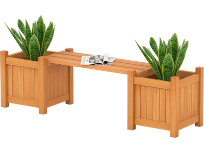 Costway 3-in-1 Outdoor Planter Box Bench w/ 2 Side Garden Beds 46887520 New