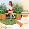 Outdoor bench with breathable slat design and two side planter boxes, made of durable fir wood for gardens and patios.