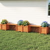 Outdoor planter box with bench in orange, featuring two side garden beds for flowers and herbs, ideal for patios.