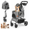 Gray 3-in-1 pet stroller for small to medium dogs with detachable carrier, foldable design, and breathable mesh windows.