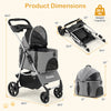 3-in-1 gray pet stroller with detachable carrier, 360° swivel wheels, and compact foldable design for easy transport.