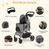 3-in-1 gray pet stroller with detachable carrier, built-in cup holder, and breathable mesh windows for small dogs.