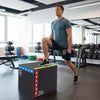 3-in-1 plyometric box shown at 20 inches, featuring a soft PU cover and resilient foam for safe HIIT workouts.