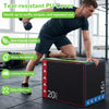 3-in-1 plyometric box with tear-resistant PU cover, offering 16, 20, or 24-inch height options for versatile workouts.