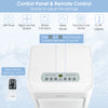 Control panel and remote of the 6000 BTU portable air conditioner, featuring adjustable temperature and fan settings.
