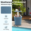 Portable cooler bar table in blue with lift top lid, made of weatherproof PP material, ideal for camping and poolside.