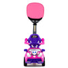 3-in-1 pink push car for toddlers with a steering wheel, removable guardrail, and adjustable canopy for safe play.