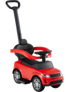 Red 3 in 1 push car for kids with removable handle, guardrail, and under-seat storage, ideal for ages 18-36 months.