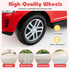 High-quality wheels of the red 3 in 1 push car, featuring anti-skid and wear-resistant design for smooth rides.