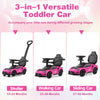 3-in-1 pink Maserati licensed toddler car as a push car, walking car, and sliding car for ages 18-60 months.