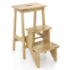 3-in-1 rubber wood step stool with convenient handle, featuring anti-slip surface and wide pedals for safe standing.
