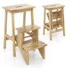 Natural rubber wood 3-in-1 step stool showcasing a sturdy design and convenient handle, perfect for reaching high.