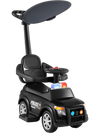 Toddler push car with canopy and handle features realistic siren, lights, and adjustable sunshade for outdoor fun.