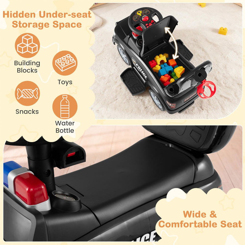 3-in-1 toddler push car with canopy features hidden under-seat storage and a wide, comfortable seat for outdoor play.