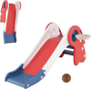 3 in 1 toddler slide playset in red and blue with basketball hoop, safe climbing features, ideal for indoor and outdoor.