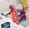 Toddler slide climber playset in red with side handrails, anti-slip pedals, and basketball hoop for safe fun indoors or.