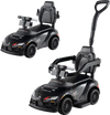 3-in-1 Toyota licensed push car in black, featuring a parent handle, guardrail, and racing-themed graphics for toddlers.
