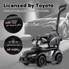 3-in-1 Toyota licensed foot-to-floor stroller in black with racing graphics, designed for secure and fun toddler rides.