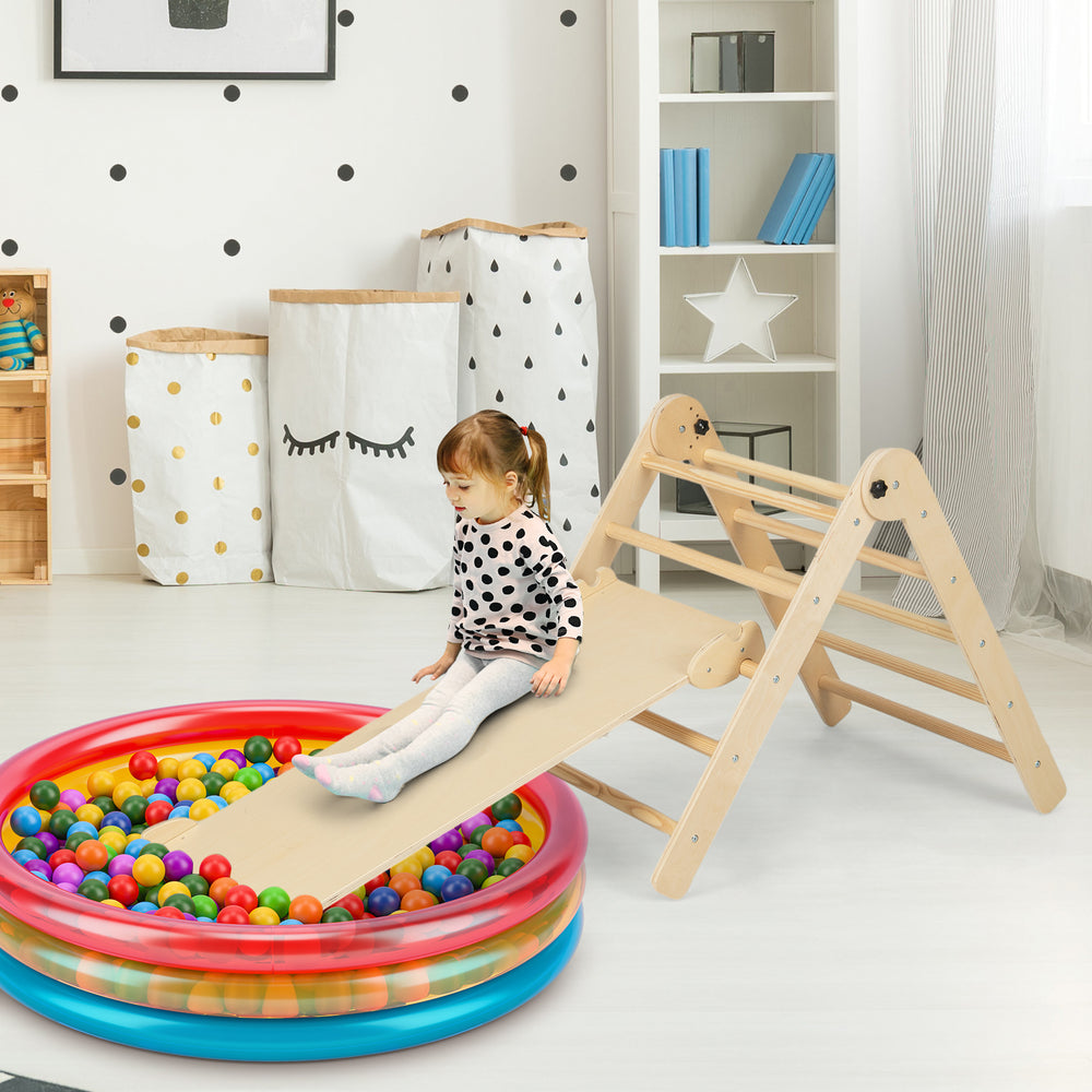 3-in-1 Climbing Set Foldable and Adjustable Kids Triangle Set-Natural - Gallery View 1 of 10