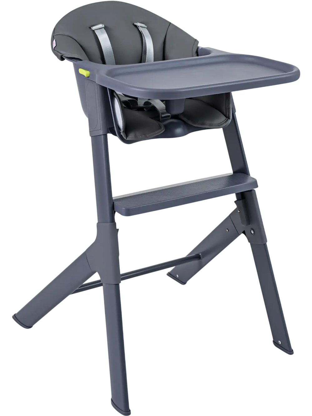 Gray 3-in-1 washable baby high chair with adjustable tray and built-in footrest for easy feeding and comfort.
