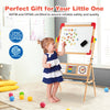 3-in-1 wooden art easel for kids featuring a double-sided drawing board, paper roll, and educational accessories for.