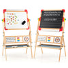 Double-sided 3-in-1 wooden art easel for kids with chalkboard, whiteboard, and paper roll for creative learning.
